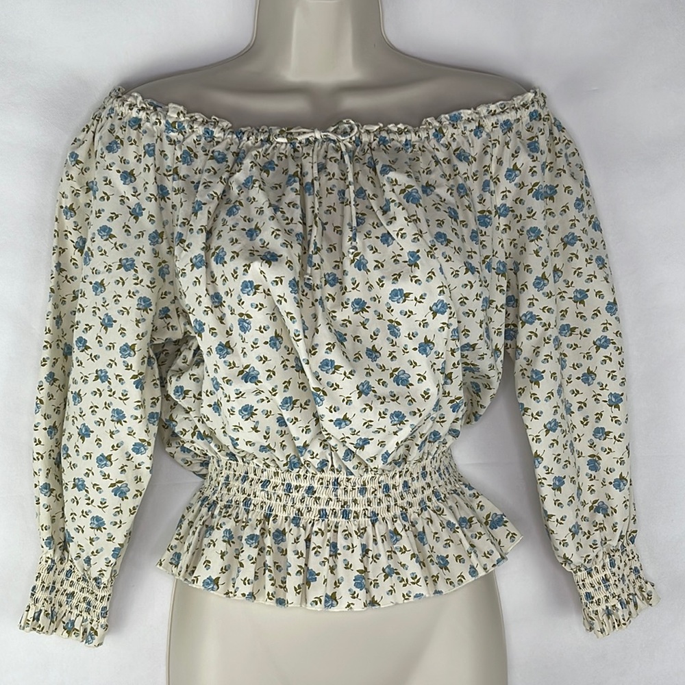 DKNY JEANS Off The Shoulder Smocked Waist Top